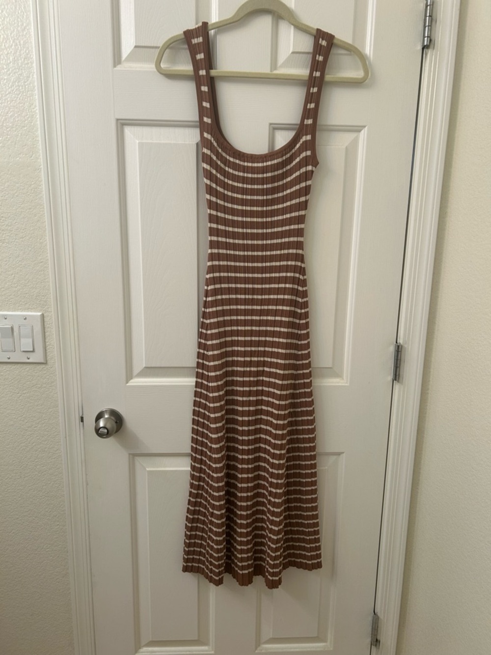 Klesis Sleeveless Brown & Cream Striped Knit Dress
